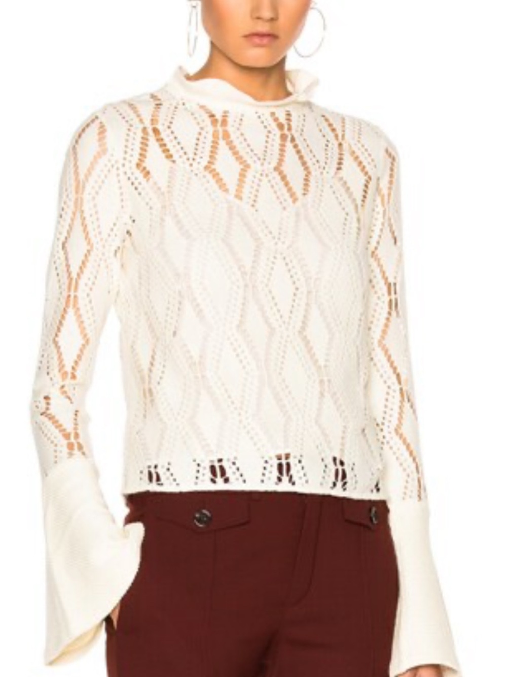 See By Chloe White Openwork Turtleneck Sweater